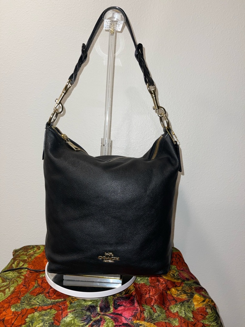 Coach Black Pebbled Leather Hobo Bag